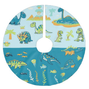 Cartoon Dinosaurs: Land & Sea Set Brushed Polyester Tree Skirt