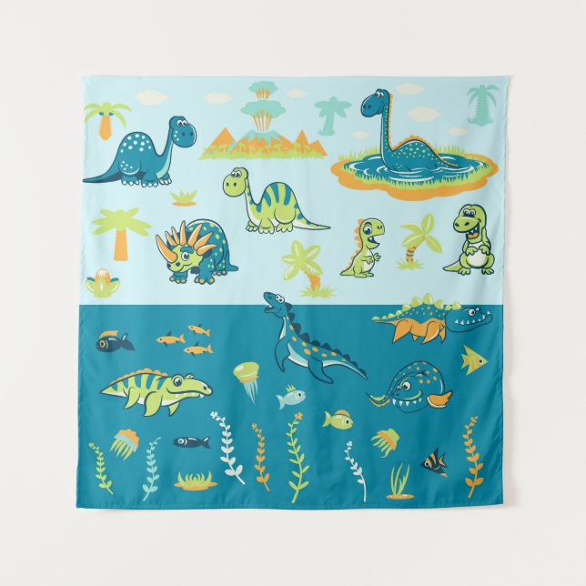 Cartoon Dinosaurs: Land & Sea Set Tapestry (Front)