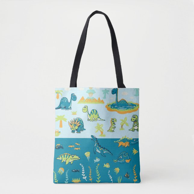 Cartoon Dinosaurs: Land & Sea Set Tote Bag (Front)