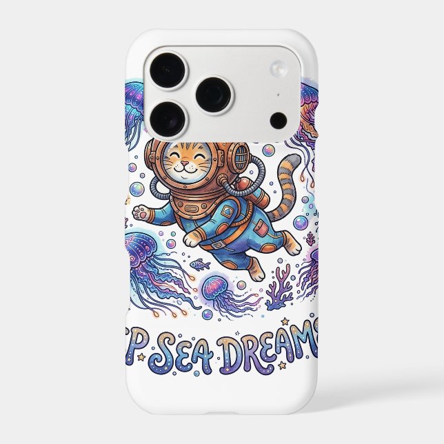 Cartoon Diving Cat and Jellyfish iPhone Case (Back)