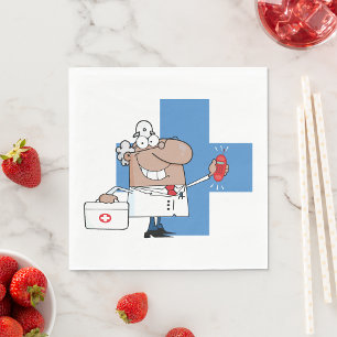 Cartoon Doctor with Phone and Medical Bag Napkin