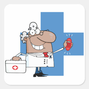 Cartoon Doctor with Phone and Medical Bag Square Sticker