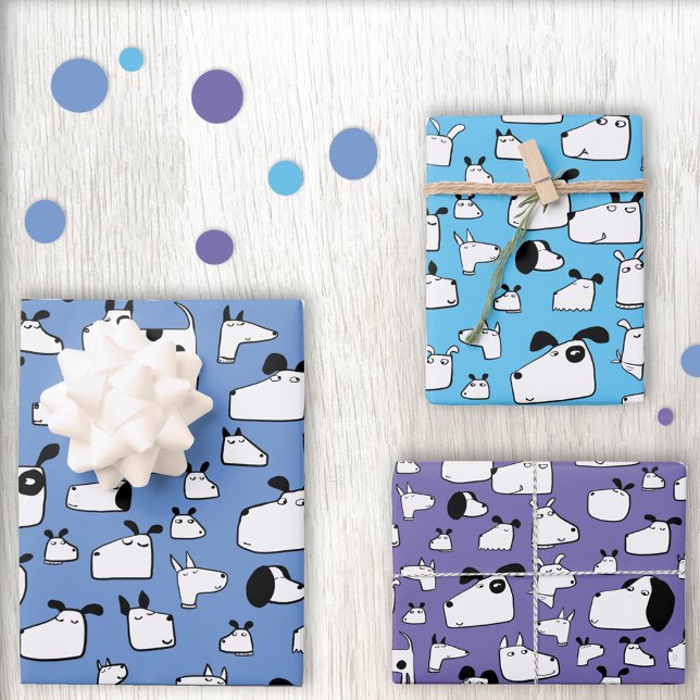 Cartoon Dog Blue Wrapping Paper Sheet (Creator Uploaded)