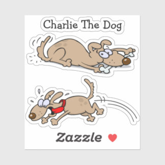 Cartoon Dog Chewing On Bone And Jumping With Name