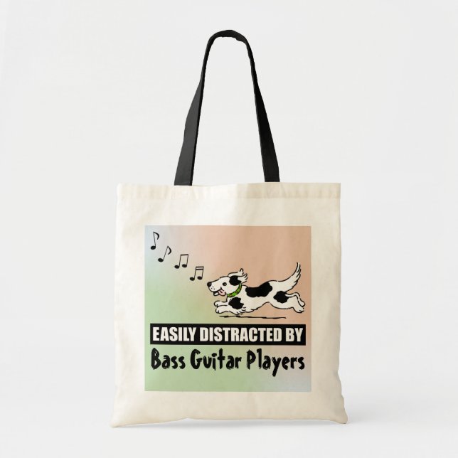 Cartoon Dog Distracted by Bass Guitar Players Tote Bag (Front)