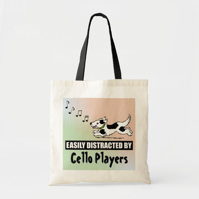 Cartoon Dog Easily Distracted by Cello Players Tote Bag (Front)