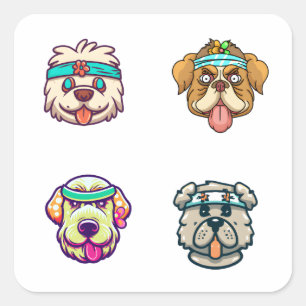 Cartoon Dog Head With Headband 4 Pack Stickers