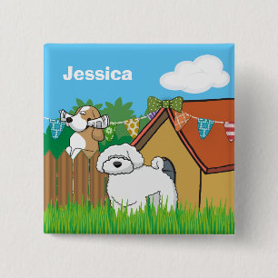 Cartoon Dog House Neighbours Personalised 15 Cm Square Badge