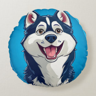 Cartoon Dog Husky Lover Gift Round Cushion