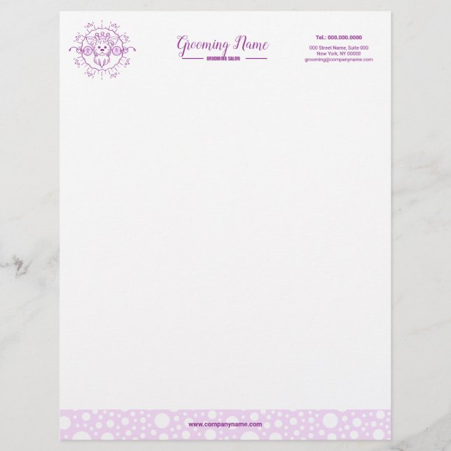 Cartoon Dog Illustration for Grooming Custom Letterhead (Front)