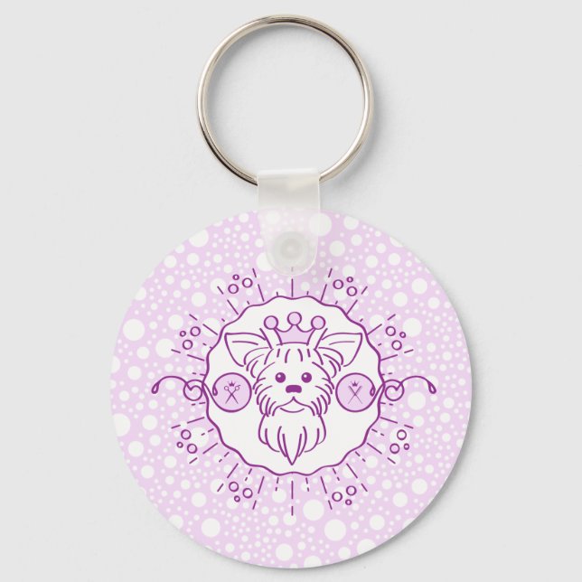 Cartoon Dog Illustration for Grooming Key Ring (Front)