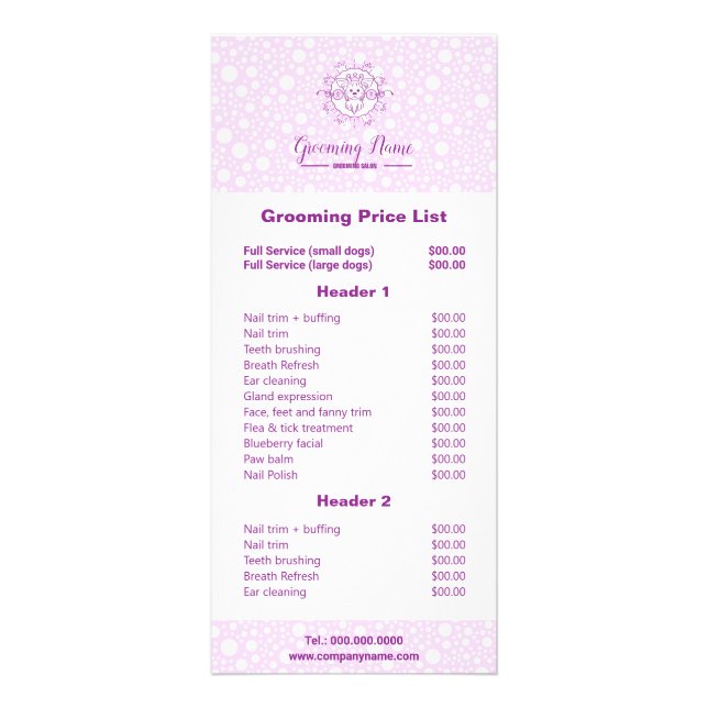 Cartoon Dog Illustration for Grooming Rack Card (Front)