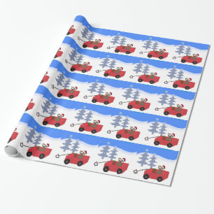 Cartoon Dog in a Red Wagon Wrapping Paper