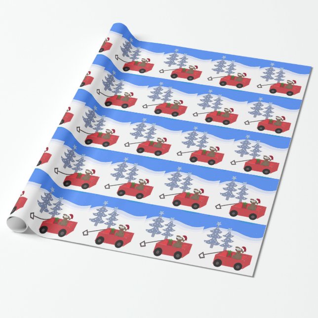 Cartoon Dog in a Red Wagon Wrapping Paper (Unrolled)