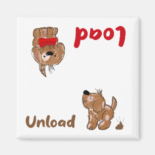 Cartoon dog, load and unload dishwasher magnet