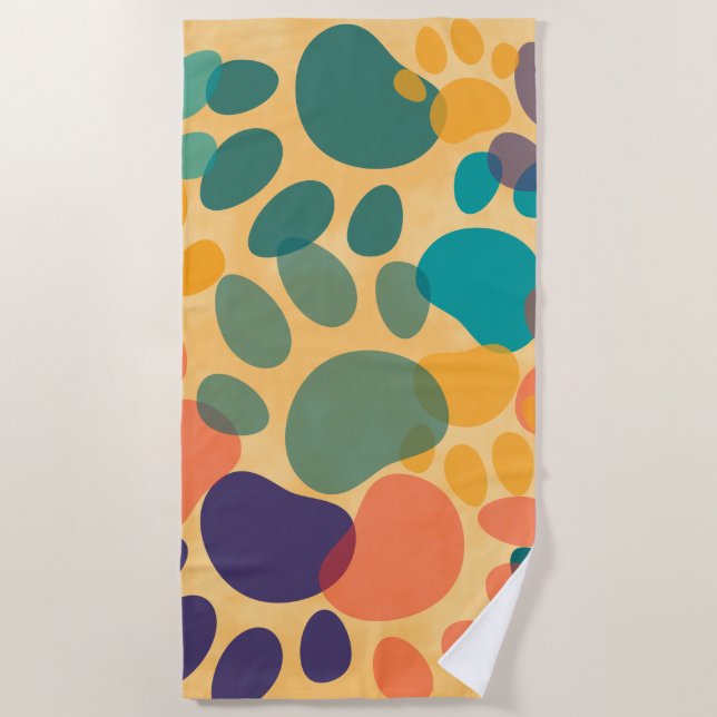 Cartoon Dog Paw Print Colourful Abstract Art  Beach Towel (Front)