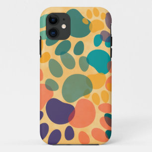 Cartoon Dog Paw Print Colourful Abstract Art iPhone 11 Case