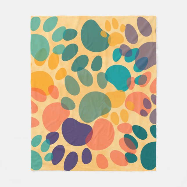 Cartoon Dog Paw Print Colourful Abstract Art Fleece Blanket (Front)