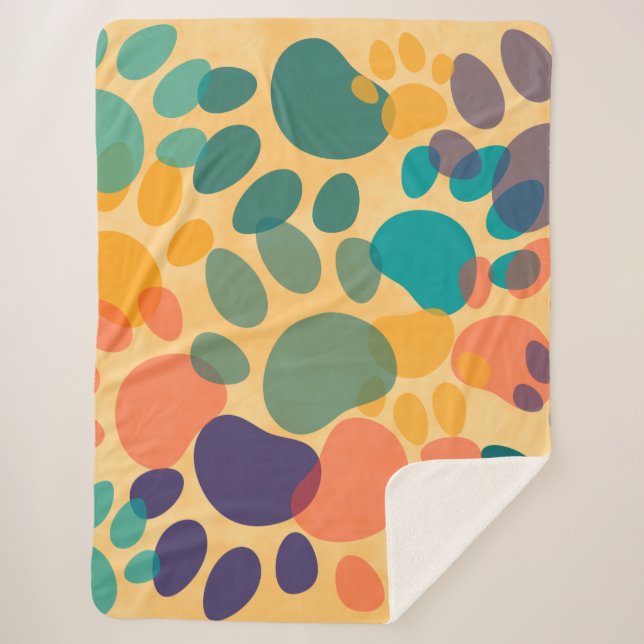 Cartoon Dog Paw Print Colourful Abstract Art Sherpa Blanket (Front)