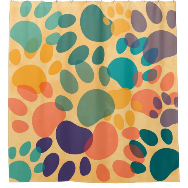Cartoon Dog Paw Print Colourful Abstract Art Shower Curtain (Front)