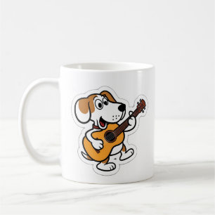 cartoon  dog playing a guitar coffee mug