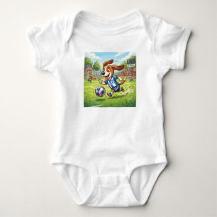 Cartoon Dog Playing Soccer or Football Baby Bodysuit