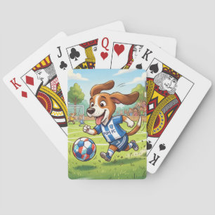 Cartoon Dog Playing Soccer or Football Cards