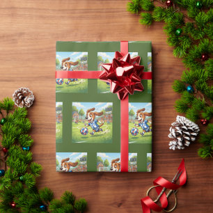 Cartoon Dog Playing Soccer or Football Wrapping Paper