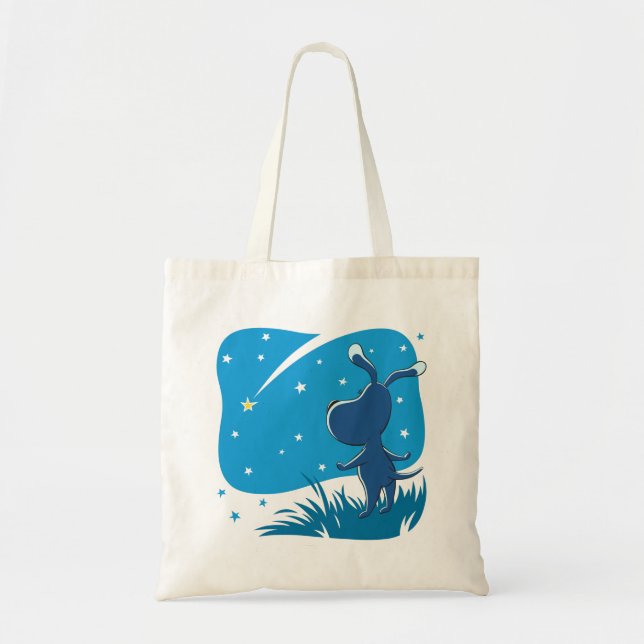 Cartoon Dog Puppy Shooting Star Blue Sky Tote Bag (Front)