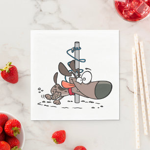 Cartoon Dog Tangled Around Pole with Leash Napkin