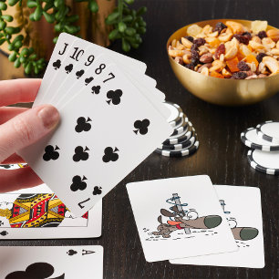 Cartoon Dog Tangled Around Pole with Leash Playing Cards