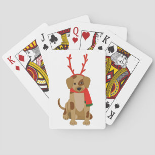 Cartoon Dog wearing Antlers and Scarf Playing Cards