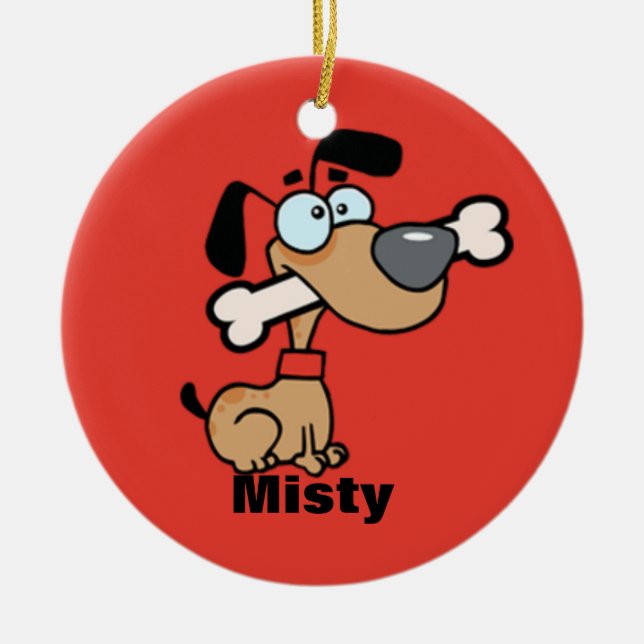 Cartoon Dog With A Bone In His Mouth Ornament (Front)