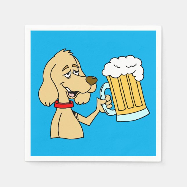 Cartoon Dog With Beer Party Napkin (Front)