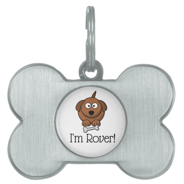 Cartoon Dog with Bone on Pet ID Tag (Front)