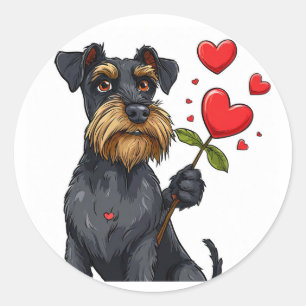 Cartoon Dog with Heart Flower 🐾 Cute Romantic 🐶❤ Classic Round Sticker
