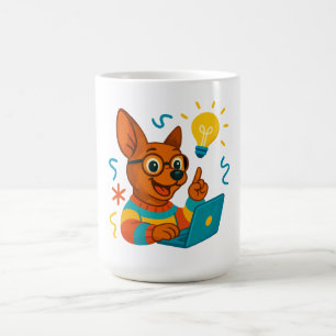Cartoon Dog with Laptop and Idea Lightbulb Mug