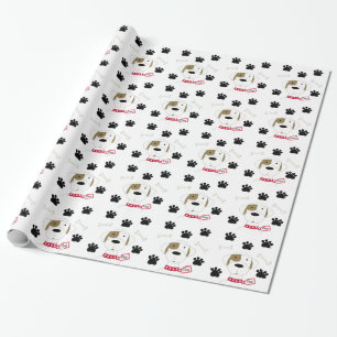 Cartoon Dog with Paw Prints Wrapping Paper