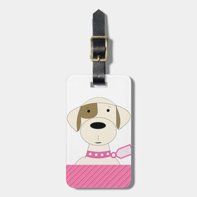 Cartoon Dog with Pink Collar Luggage Tag (Front Vertical)