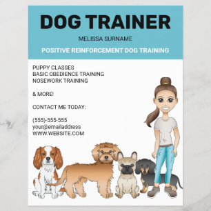 Cartoon Dogs And A Girl Personalizable Dog Trainer Flyer