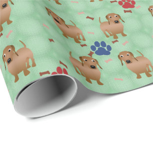 Cartoon Dogs - Dachsund Red Tiled v1 Wrapping Paper
