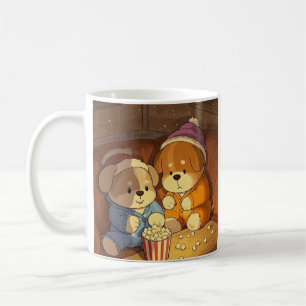 Cartoon dogs puppies with popcorn coffee mug