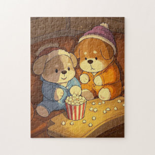 Cartoon dogs puppies with popcorn jigsaw puzzle
