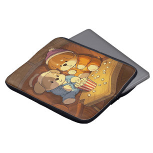 Cartoon dogs puppies with popcorn laptop sleeve