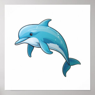 Cartoon dolphin illustration poster