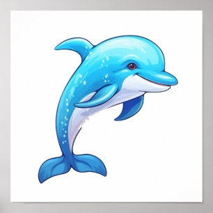 Cartoon dolphin illustration poster