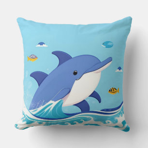 Cartoon Dolphin Splash For Summer Room Style Cushion
