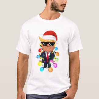 Cartoon Donald Trump In Santa Hat With Colourful L T-Shirt