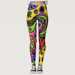 Cartoon doodle dripping paint abstract leggings