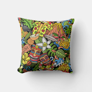 Cartoon doodles Hawaii seamless pattern. Backdrop Cushion